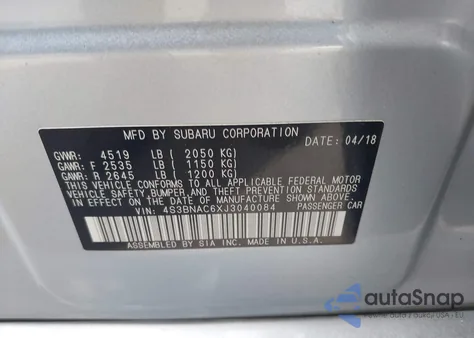 2018 Subaru Legacy 2.5I Premium from USA, damaged, VIN 4S3BNAC6XJ3040084